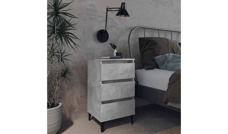 Walplus Metal Leg 3 Drawer Bed Cabinet - Stone Grey - 40 x 35 x 69 cm