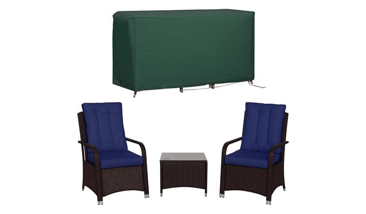 Outsunny 3 Piece Rattan Bistro Set Cover with Cover and Cushions - Dark Blue