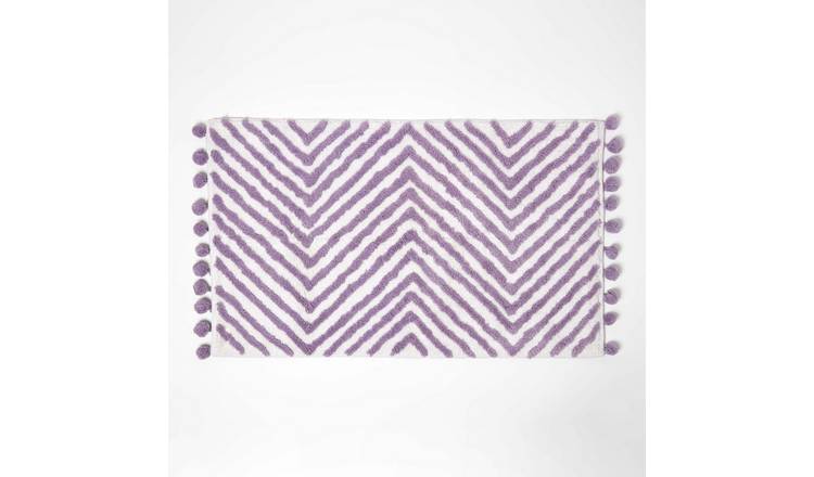 Homescapes Zig Zag Tuftet Bath Mat with Pom Pom Edges - Lilac