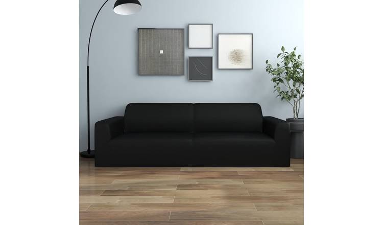 Walplus Polyester 3-Seater Stretch Couch Slipcover Jersey - Black