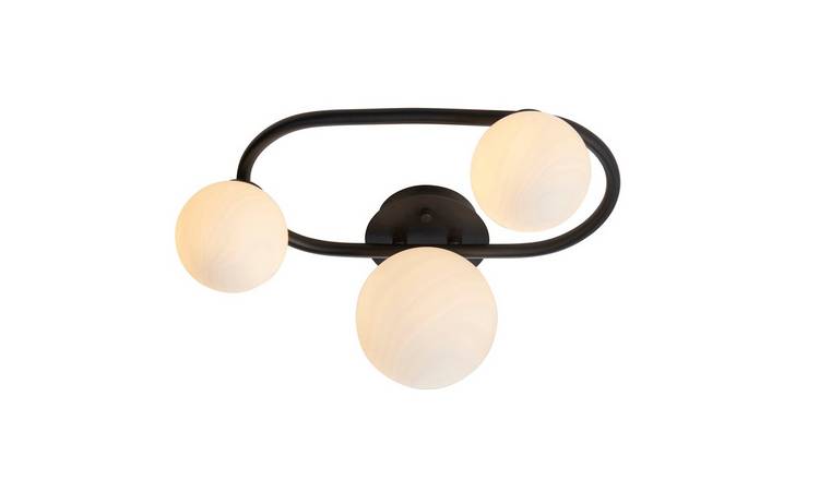 Loops Direct Steel and Glass Multi Arm Semi Flush Ceiling Light - Matt Black
