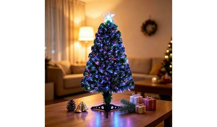 VeryMerry Fibre Optic Pre-Lit Christmas Tree with Timer Lights - 3FT