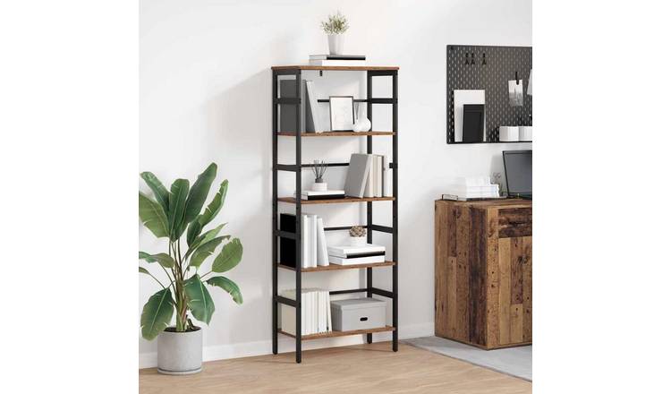 Walplus 4 Tier Steel Bookshelf - Dark Wood - 60 x 29.5 x 149 cm