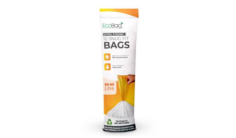 EcoBag White 50-60L Extra Strong Kitchen Drawstring Bin Liners - Pack of 10