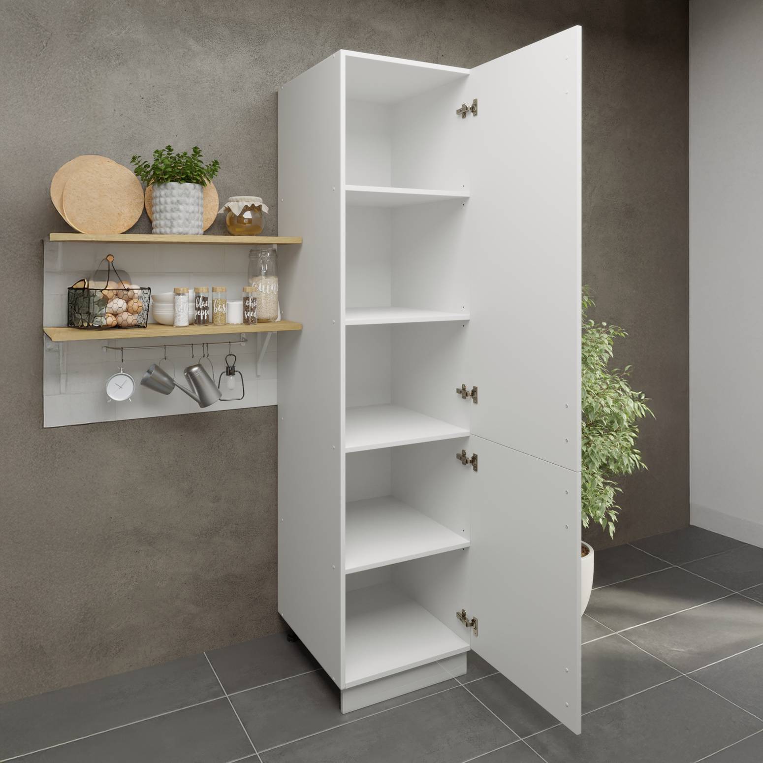 JD Greta 500mm Adjustable Leg Tall Larder Cabinet with 2 Doors - White Gloss - Image 2