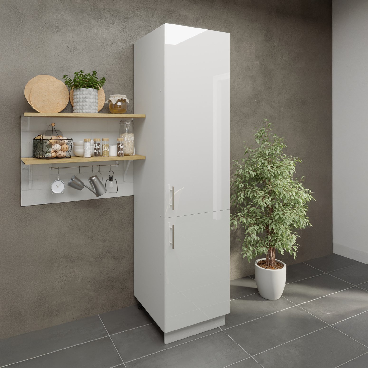 JD Greta 500mm Adjustable Leg Tall Larder Cabinet with 2 Doors - White Gloss - Image 3