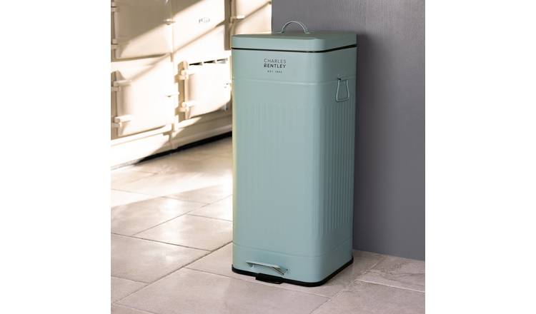 Charles Bentley 30L Steel Square Retro Kitchen Pedal Waste Bin - Green