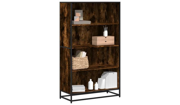 Walplus 4 Compartment Engineered Wood Bookcase - Dark Oak - 80.5 x 35 x 139 cm