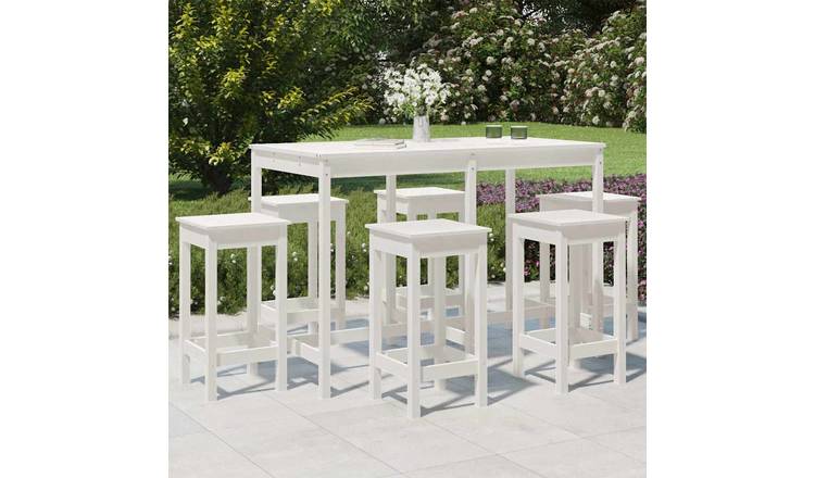Walplus 7 Piece Wood Garden Bar Set - White - 159.5 x 82.5 x 110 cm