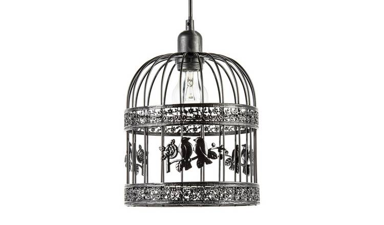 Happy Homewares Black Shabby Chic Birdcage with 3D Flowers Pendant Shade - 20cm