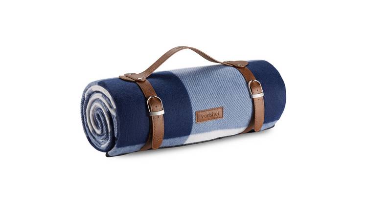 Vonshef 180x147cm Herringbone Design Waterproof Picnic Blanket - Blue & White