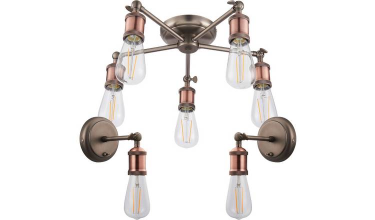 Loops Direct Steel Pendant and 2 Wall Lights - Aged Copper