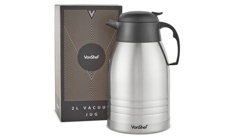 VonShef 2L Double Wall Stainless Steel Vacuum Jug Flask - Silver