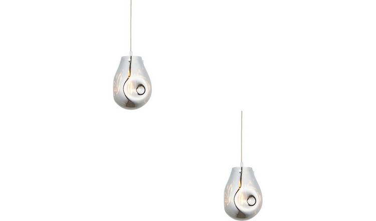 Loops Direct Set of 2 Steel and Glass LED Pendant Light - Chrome