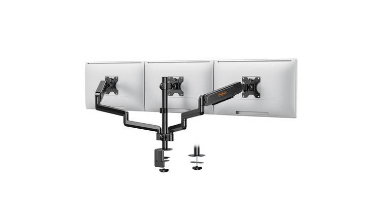 VonHaus 13-27in Triple Monitor Stand with Gas Spring and Desk Clamp – Black