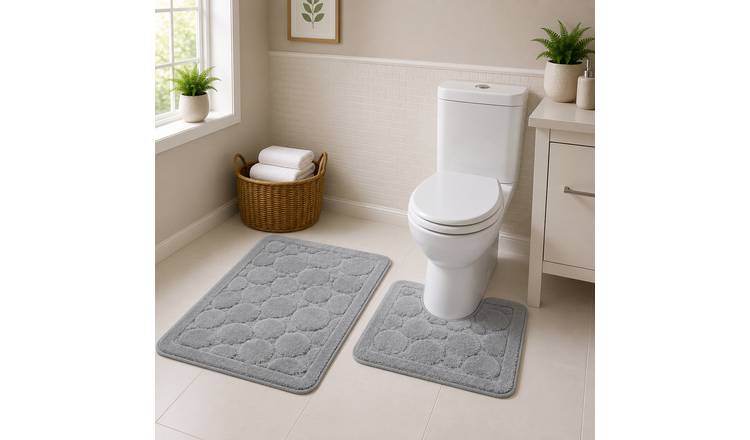 New Edge Blinds Cali Bath Mat & Pedestal Set - Silver