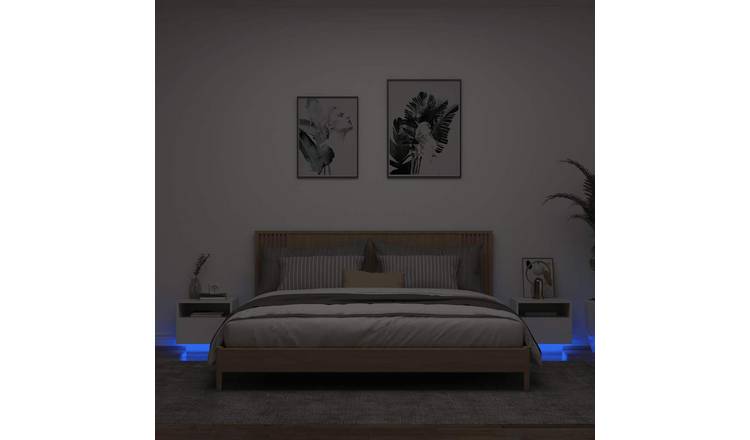 Walplus Pack of 2 LED Engineered Wood Bedside Cabinet - White - 40 x 39 x 37 cm