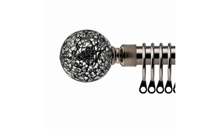 New Edge Blinds 16-19mm Black Silk Glass Extendable Curtain Pole - 120cm - 210cm