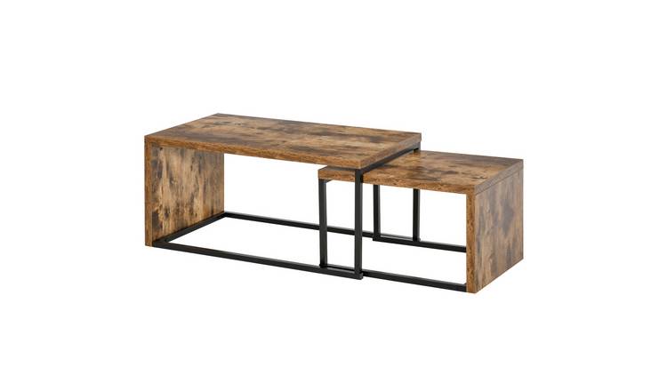 HOMCOM Set of 2 Nesting Coffee Table - Industrial Rustic Brown