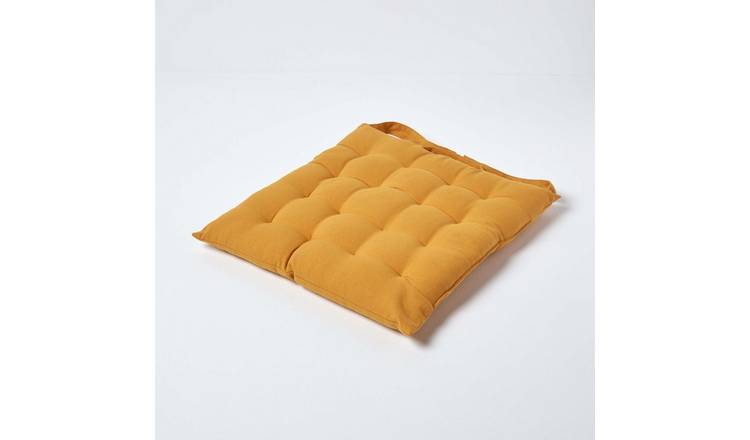 Homescapes Cotton Seat Pad Chair Cushion - Mustard Yellow