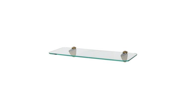 Harbour Housewares Rounded Style Floating Glass Bathroom Shelf - Clear/Gold