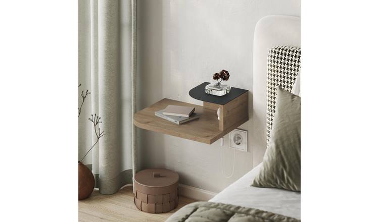 Decortie Luno Floating Bedside Shelf with LED Light - Natural Oak