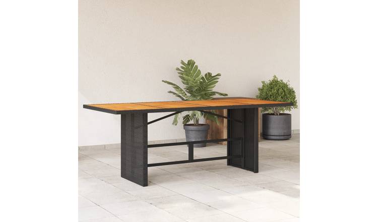 Walplus Poly Rattan Garden Table with Acacia Top - Black - 190 x 80 x 75 cm
