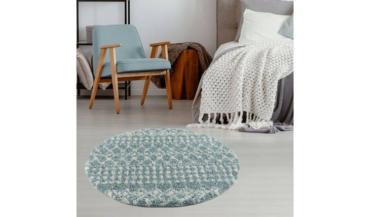 The Rugs Duck Egg Blue Moroccan Shaggy Tribal Round Rug - 120cm