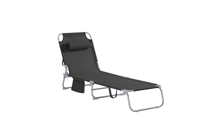 SoBuy Outdoor Seating Pillow Folding Deck Chair Sun Lounger - Black