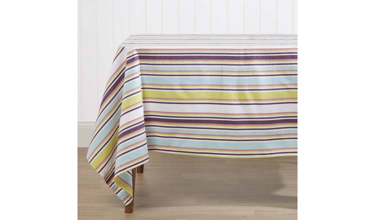Homescapes Cotton Osaka Multi Stripe Tablecloth - 137 x 178 cm - Green