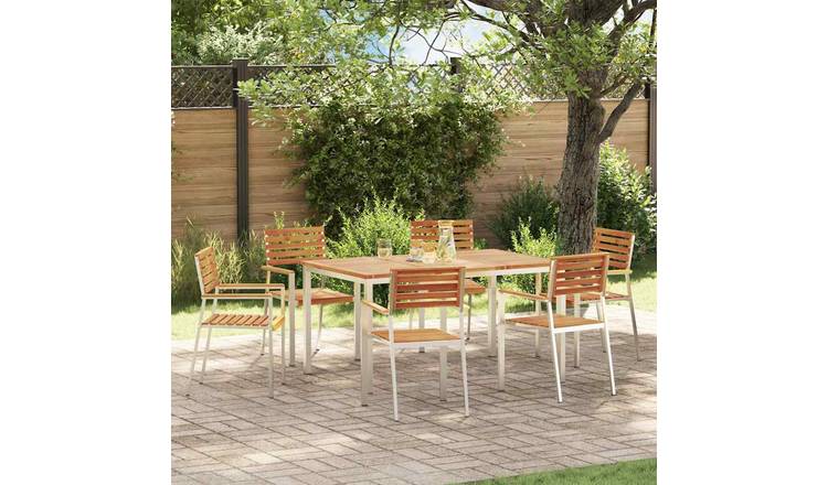 Walplus 7 Piece Solid Acacia Wood Garden Dining Set - Brown - 150 x 90 x 75 cm