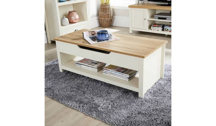 Home Source Avon Lift-Up Coffee Table with Hidden Storage - Cream