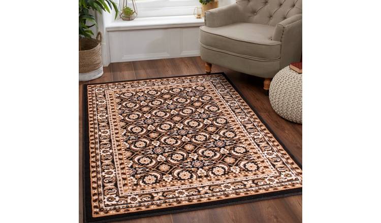 Mega Flooring Black Traditional Bordered Rug - 60 x 110cm