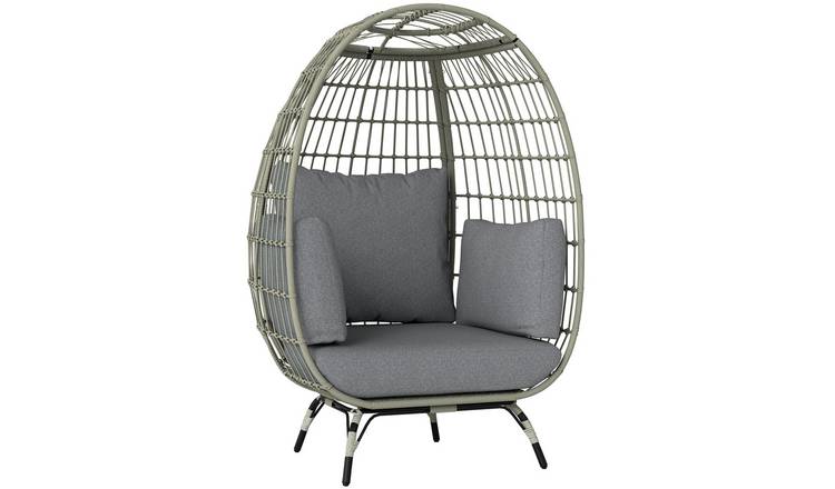 Outsunny PE Rattan Garden Egg Swing Chair with Padded Cushion - Charcoal Grey