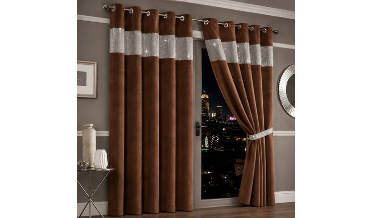 New Edge Blinds Rust Diamante Blackout Eyelet Curtains - 167cm x 137cm