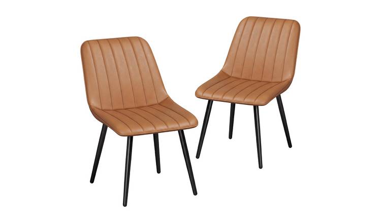 HOMCOM Faux Leather Set of 2 Dining Chairs with Metal Legs - Brown