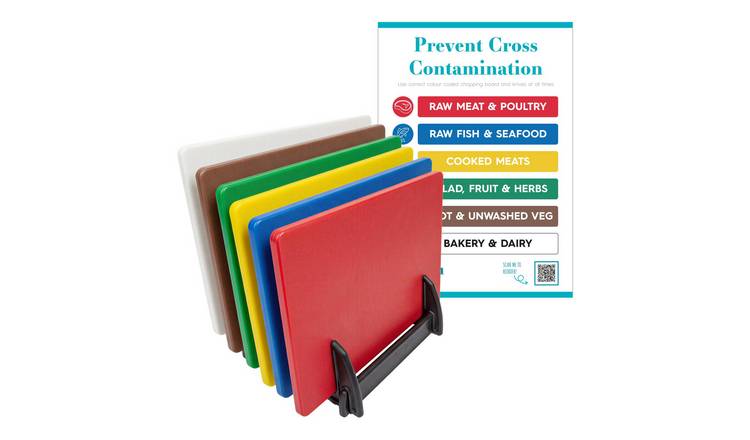 Argon Tableware 6 Piece Plastic Chopping Board Set with Stand - Multicolour
