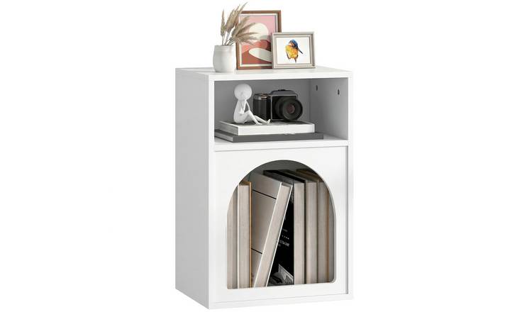 HOMCOM Arc Design Bedside Table with 2 Open Compartments - White