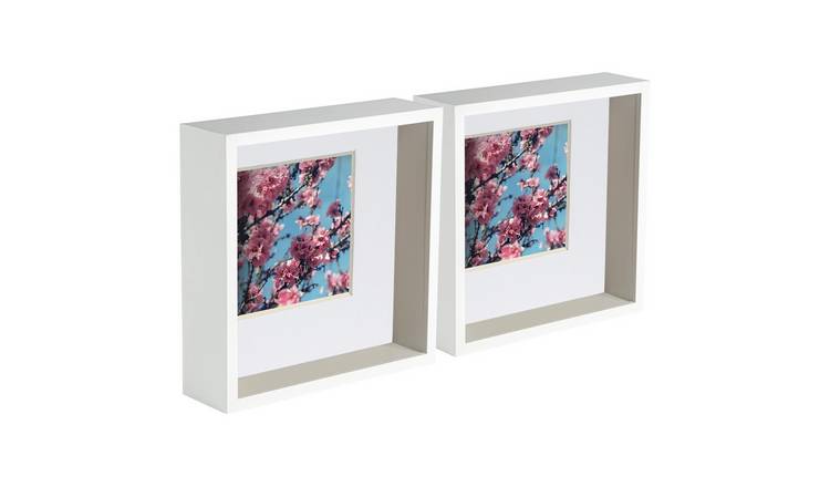 Nicola Spring 3D Deep Box Photo Frames - 8 x 8" with Mount - Set of 2 - White
