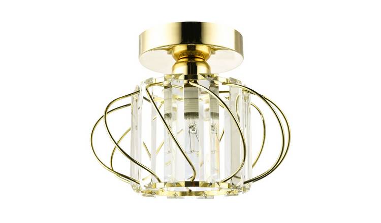 Happy Homewares Polished Gold with Clear Crystal Glass Ceiling Light - 22cm