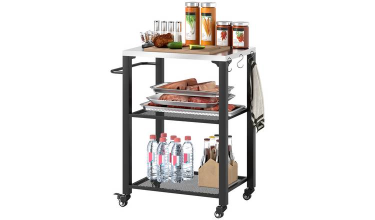 Outsunny Three-Shelf Outdoor Grill Cart with Stainless Steel Top - Silver