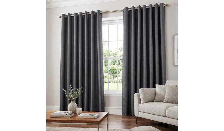 Luxury Living Jacquard Blackout Eyelet Curtains 168cm x 183cm - Charcoal