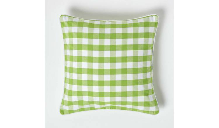 Homescapes Green Block Check Cotton Gingham Cushion Cover - 45 x 45 cm