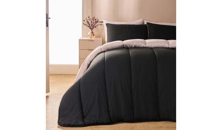 OHS Reversible 10.5 Tog Coverless Duvet Set Bedding Black/Stone - Double