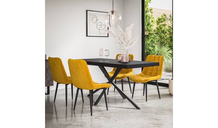 Furniture Online Donni Nova Black Top Dining Table & 6 Mustard Chairs