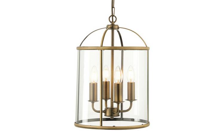 Loops Direct Steel and Glass 4 Light Pendant - Antique Brass