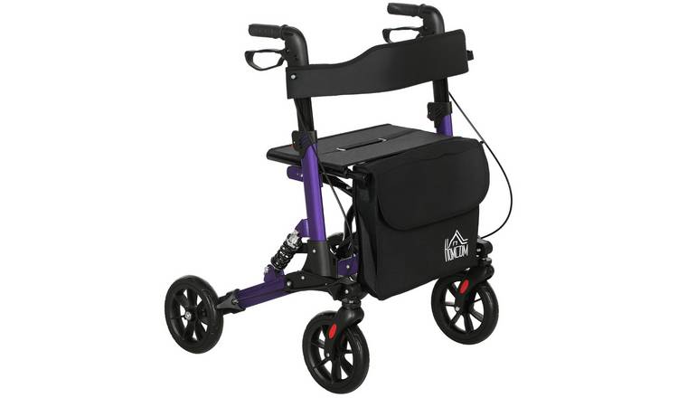 HOMCOM Folding Rollator Walker with Seat and Backrest - Purple