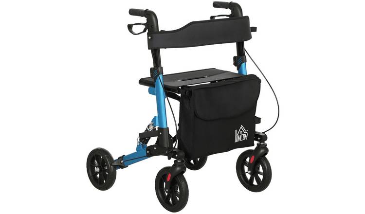 HOMCOM Folding Rollator Walker with Seat and Backrest - Blue