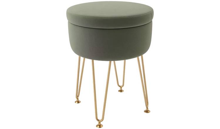 HOMCOM 5L Round Velvet Storage Ottoman - Green