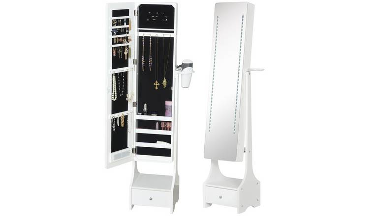 HOMCOM Jewellery Cabinet with Storage and LED Lights - White